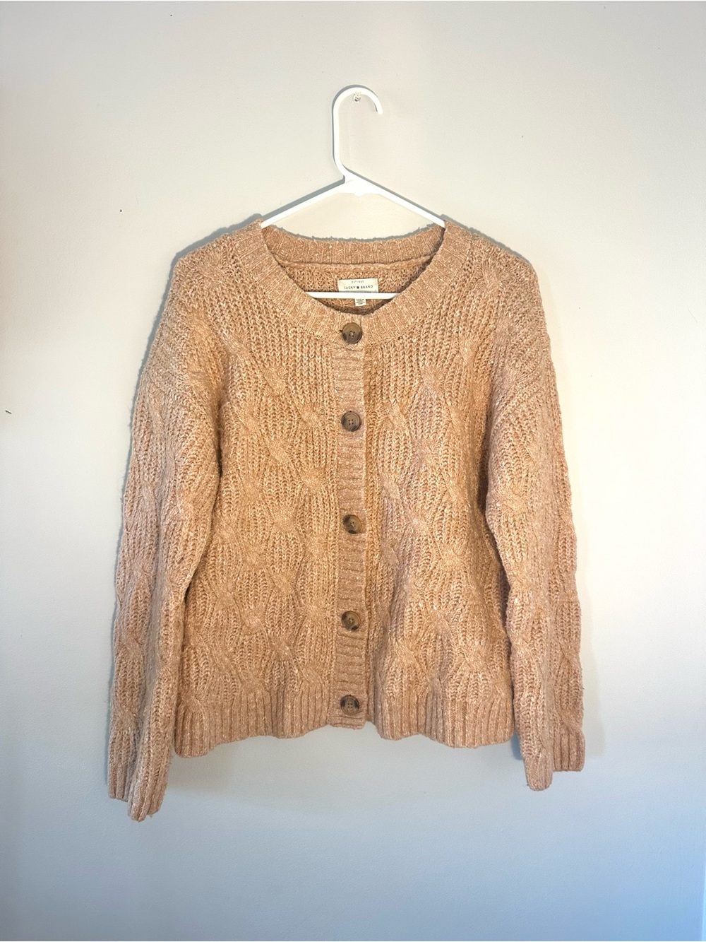 Cozy Cable Knit Button-Front Cardigan Sweater - Pale Orange